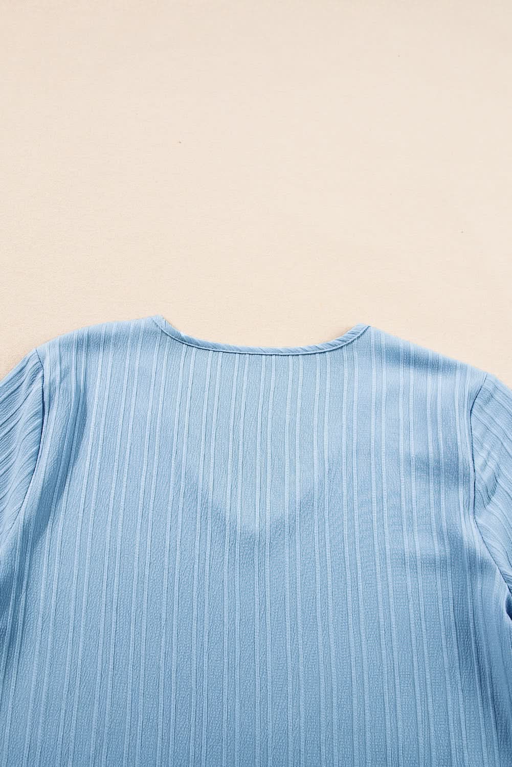 Beau Blue Ruffled Half Sleeve V Neck Textured Top - Love Salve